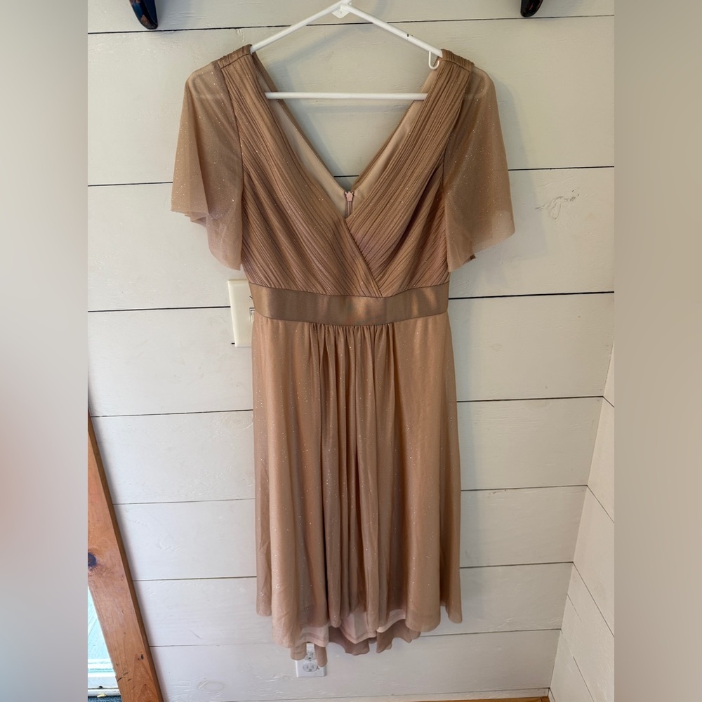 Short Sleeve V-Neck Pleated Glitter Midi Dress - Picture 5 of 10